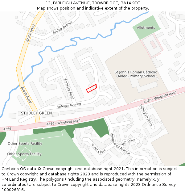 13, FARLEIGH AVENUE, TROWBRIDGE, BA14 9DT: Location map and indicative extent of plot