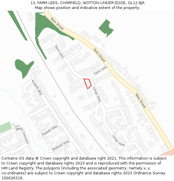 13, FARM LEES, CHARFIELD, WOTTON-UNDER-EDGE, GL12 8JA: Location map and indicative extent of plot