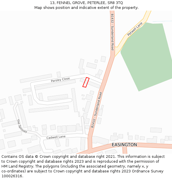 13, FENNEL GROVE, PETERLEE, SR8 3TQ: Location map and indicative extent of plot