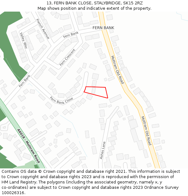 13, FERN BANK CLOSE, STALYBRIDGE, SK15 2RZ: Location map and indicative extent of plot