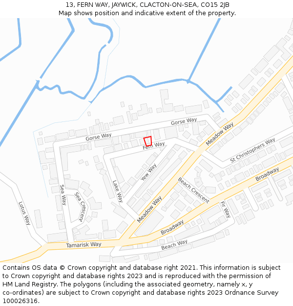 13, FERN WAY, JAYWICK, CLACTON-ON-SEA, CO15 2JB: Location map and indicative extent of plot