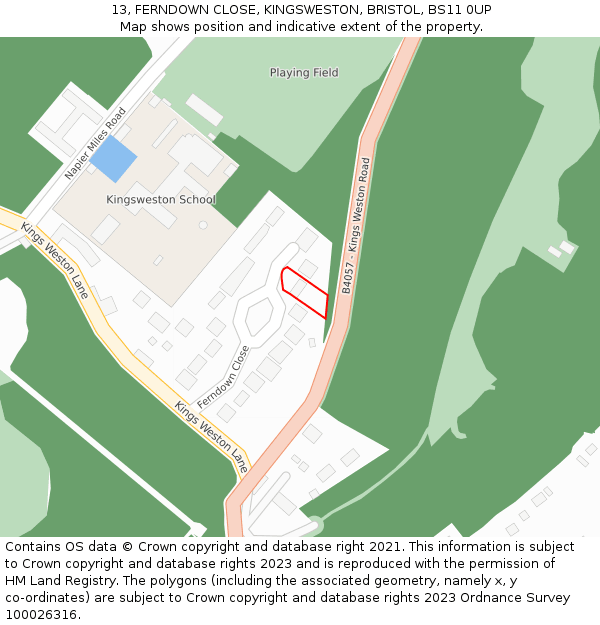 13, FERNDOWN CLOSE, KINGSWESTON, BRISTOL, BS11 0UP: Location map and indicative extent of plot