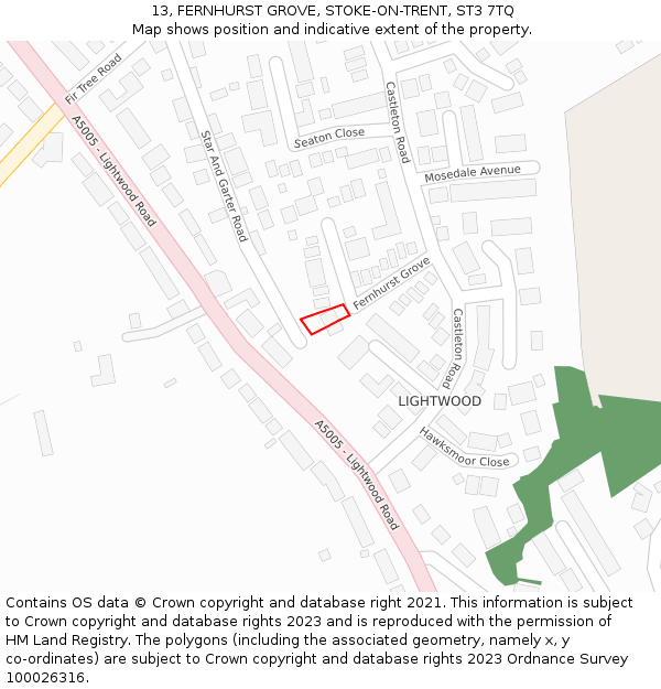 13, FERNHURST GROVE, STOKE-ON-TRENT, ST3 7TQ: Location map and indicative extent of plot