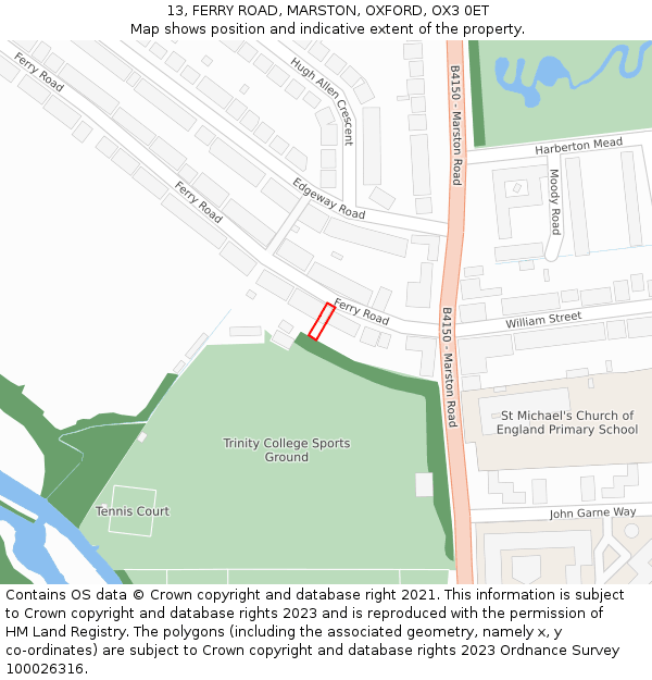 13, FERRY ROAD, MARSTON, OXFORD, OX3 0ET: Location map and indicative extent of plot