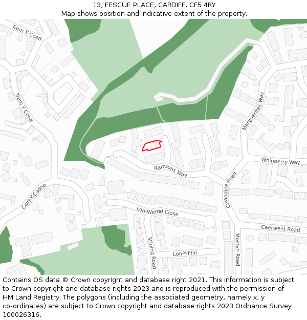 13, FESCUE PLACE, CARDIFF, CF5 4RY: Location map and indicative extent of plot