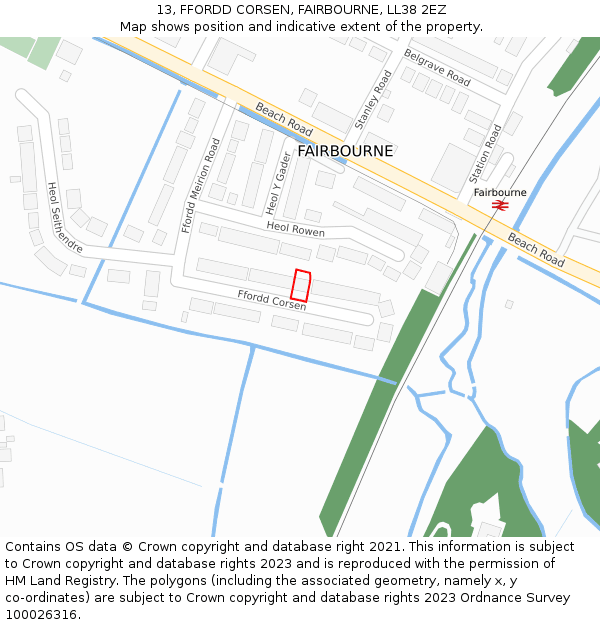 13, FFORDD CORSEN, FAIRBOURNE, LL38 2EZ: Location map and indicative extent of plot