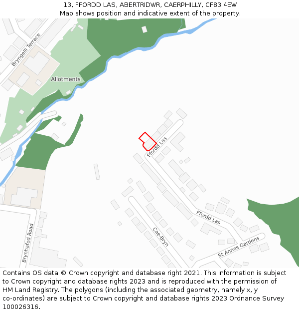 13, FFORDD LAS, ABERTRIDWR, CAERPHILLY, CF83 4EW: Location map and indicative extent of plot