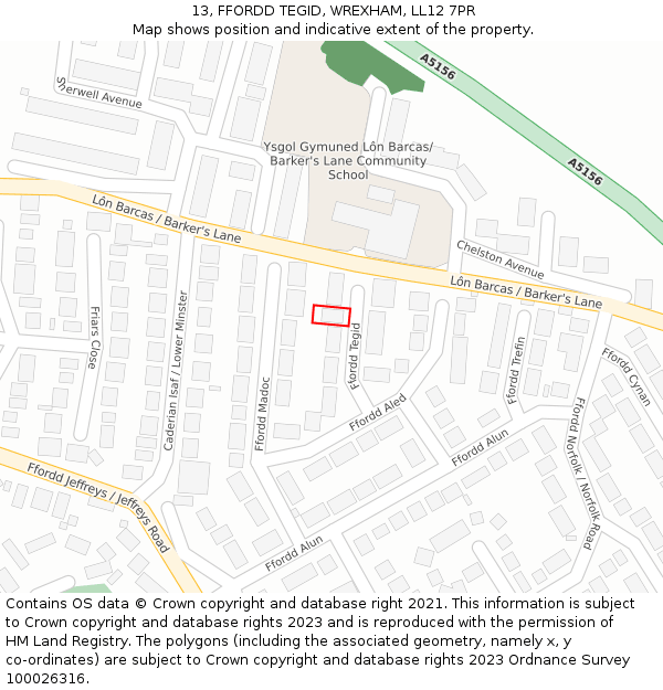 13, FFORDD TEGID, WREXHAM, LL12 7PR: Location map and indicative extent of plot
