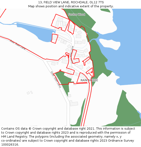 13, FIELD VIEW LANE, ROCHDALE, OL12 7TS: Location map and indicative extent of plot