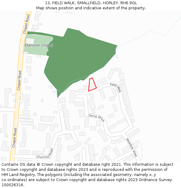 13, FIELD WALK, SMALLFIELD, HORLEY, RH6 9GL: Location map and indicative extent of plot