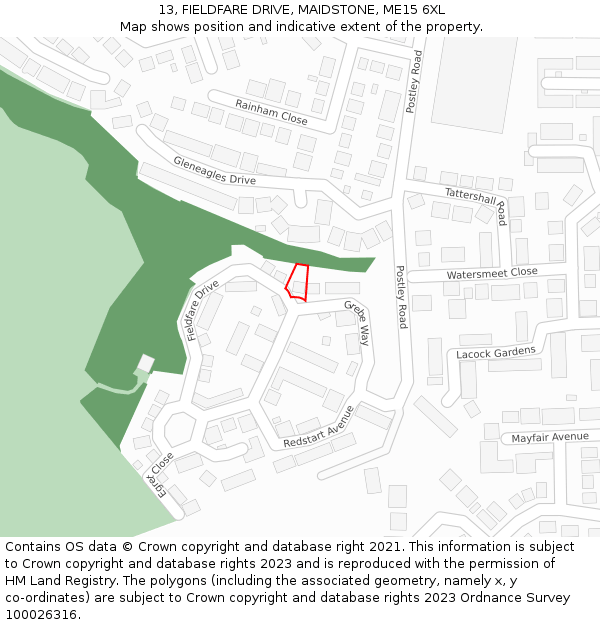 13, FIELDFARE DRIVE, MAIDSTONE, ME15 6XL: Location map and indicative extent of plot