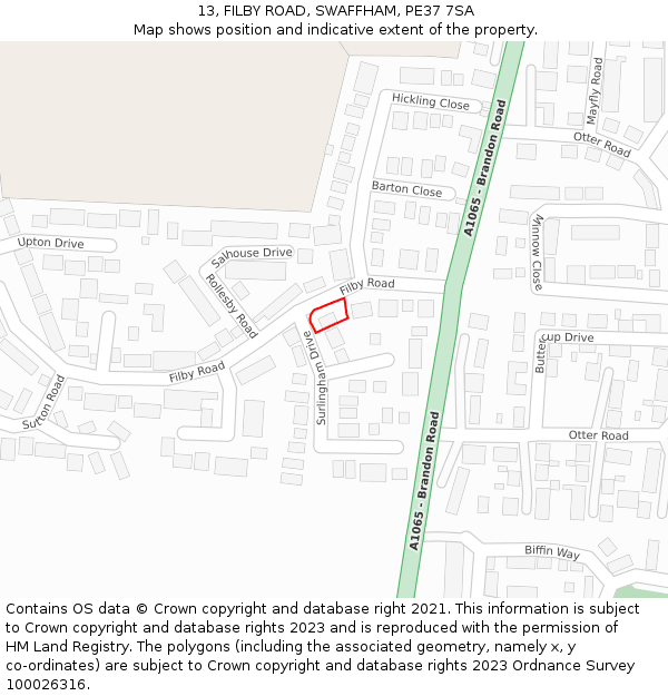 13, FILBY ROAD, SWAFFHAM, PE37 7SA: Location map and indicative extent of plot