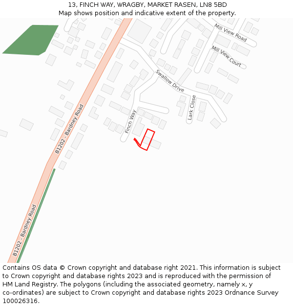 13, FINCH WAY, WRAGBY, MARKET RASEN, LN8 5BD: Location map and indicative extent of plot