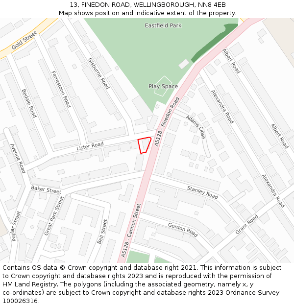 13, FINEDON ROAD, WELLINGBOROUGH, NN8 4EB: Location map and indicative extent of plot