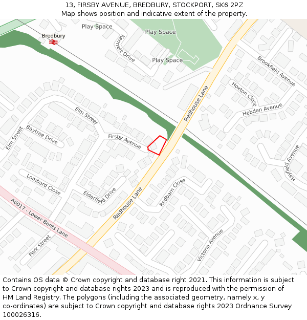 13, FIRSBY AVENUE, BREDBURY, STOCKPORT, SK6 2PZ: Location map and indicative extent of plot