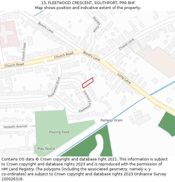 13, FLEETWOOD CRESCENT, SOUTHPORT, PR9 8HF: Location map and indicative extent of plot