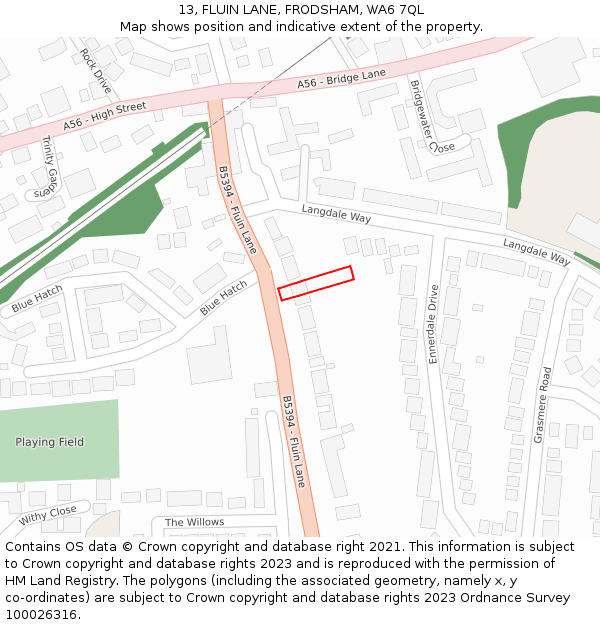 13, FLUIN LANE, FRODSHAM, WA6 7QL: Location map and indicative extent of plot