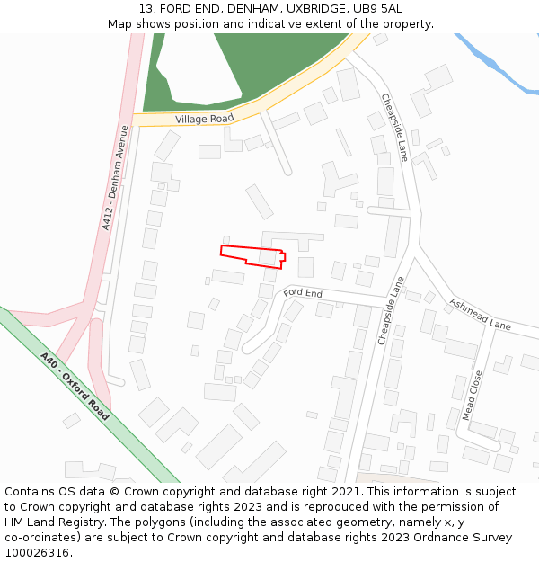 13, FORD END, DENHAM, UXBRIDGE, UB9 5AL: Location map and indicative extent of plot