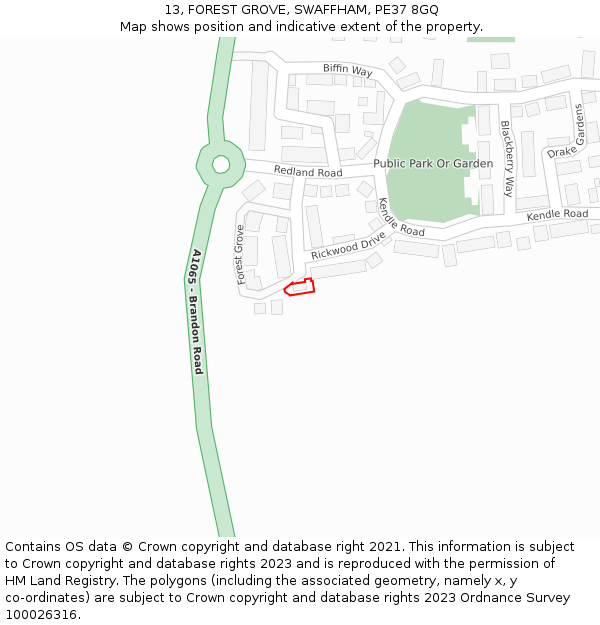 13, FOREST GROVE, SWAFFHAM, PE37 8GQ: Location map and indicative extent of plot