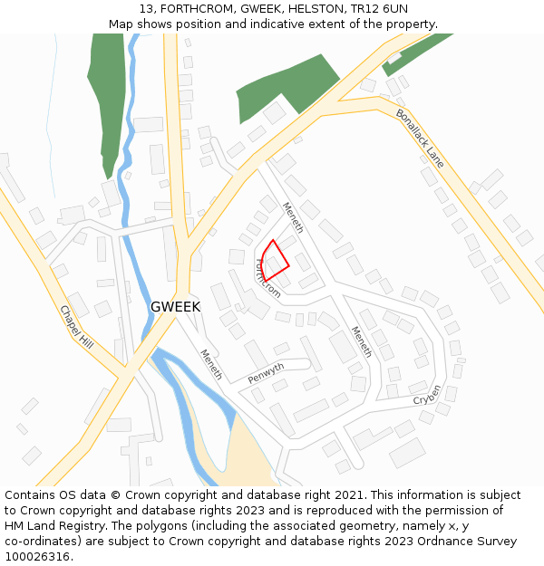 13, FORTHCROM, GWEEK, HELSTON, TR12 6UN: Location map and indicative extent of plot