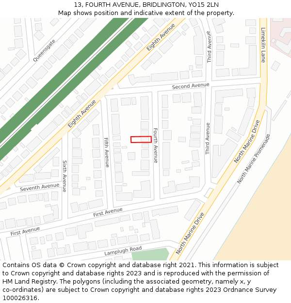 13, FOURTH AVENUE, BRIDLINGTON, YO15 2LN: Location map and indicative extent of plot