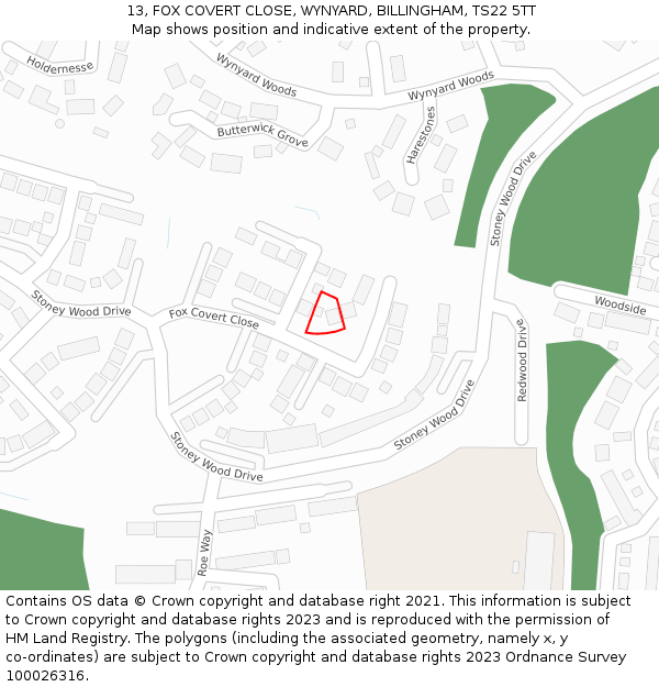 13, FOX COVERT CLOSE, WYNYARD, BILLINGHAM, TS22 5TT: Location map and indicative extent of plot