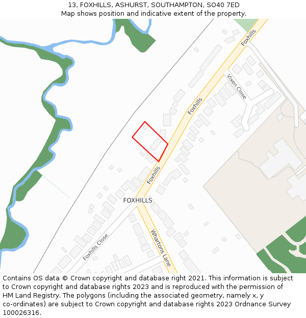 13, FOXHILLS, ASHURST, SOUTHAMPTON, SO40 7ED: Location map and indicative extent of plot