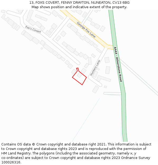 13, FOXS COVERT, FENNY DRAYTON, NUNEATON, CV13 6BG: Location map and indicative extent of plot