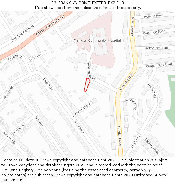 13, FRANKLYN DRIVE, EXETER, EX2 9HR: Location map and indicative extent of plot