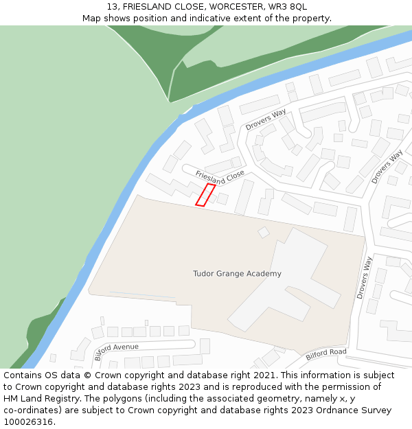 13, FRIESLAND CLOSE, WORCESTER, WR3 8QL: Location map and indicative extent of plot