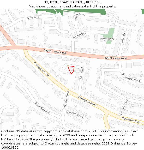 13, FRITH ROAD, SALTASH, PL12 6EL: Location map and indicative extent of plot