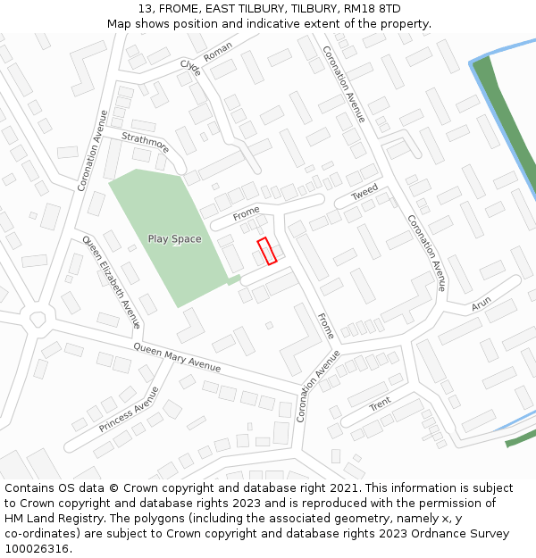 13, FROME, EAST TILBURY, TILBURY, RM18 8TD: Location map and indicative extent of plot