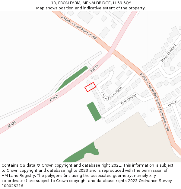13, FRON FARM, MENAI BRIDGE, LL59 5QY: Location map and indicative extent of plot