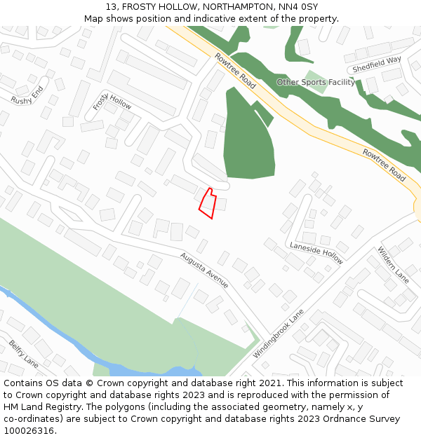 13, FROSTY HOLLOW, NORTHAMPTON, NN4 0SY: Location map and indicative extent of plot