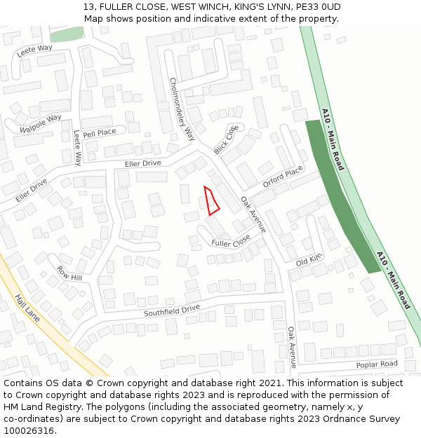 13, FULLER CLOSE, WEST WINCH, KING'S LYNN, PE33 0UD: Location map and indicative extent of plot