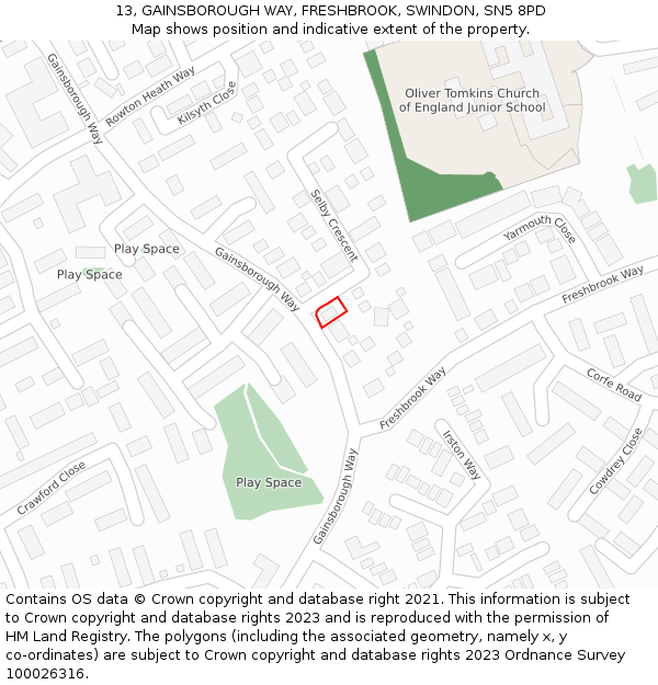 13, GAINSBOROUGH WAY, FRESHBROOK, SWINDON, SN5 8PD: Location map and indicative extent of plot