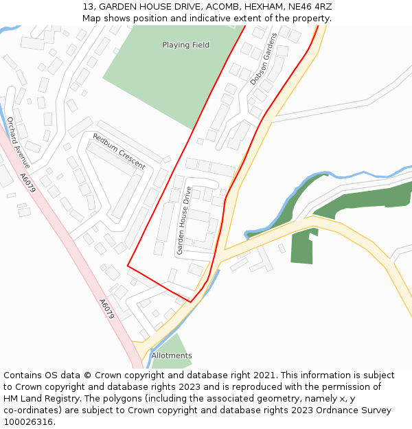 13, GARDEN HOUSE DRIVE, ACOMB, HEXHAM, NE46 4RZ: Location map and indicative extent of plot