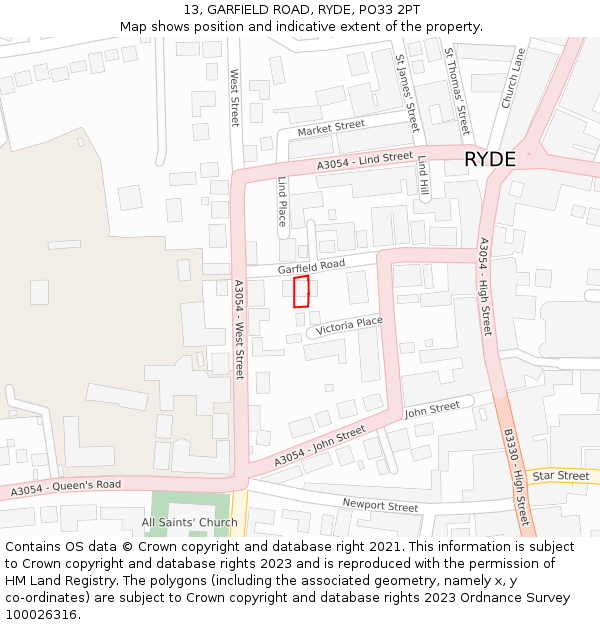 13, GARFIELD ROAD, RYDE, PO33 2PT: Location map and indicative extent of plot