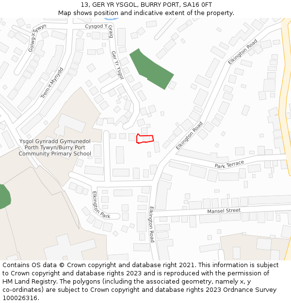 13, GER YR YSGOL, BURRY PORT, SA16 0FT: Location map and indicative extent of plot