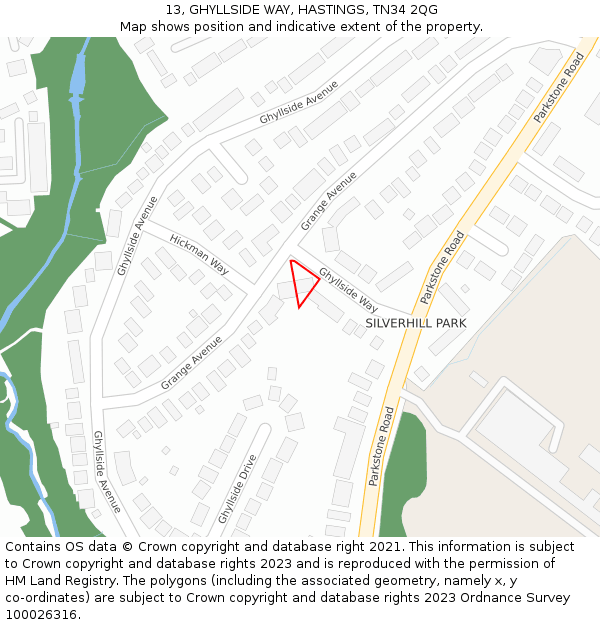 13, GHYLLSIDE WAY, HASTINGS, TN34 2QG: Location map and indicative extent of plot