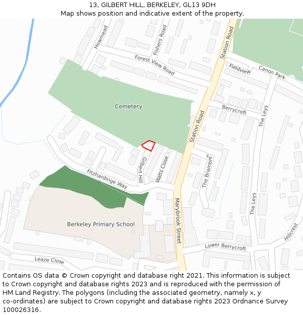 13, GILBERT HILL, BERKELEY, GL13 9DH: Location map and indicative extent of plot