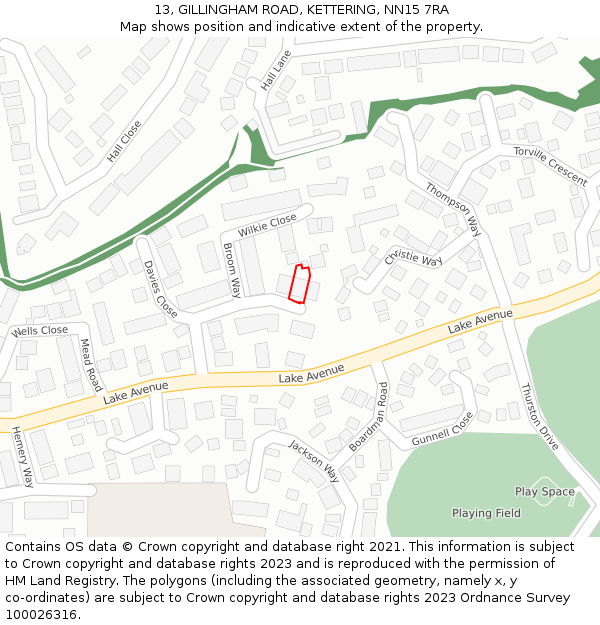 13, GILLINGHAM ROAD, KETTERING, NN15 7RA: Location map and indicative extent of plot