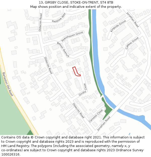 13, GIRSBY CLOSE, STOKE-ON-TRENT, ST4 8TB: Location map and indicative extent of plot