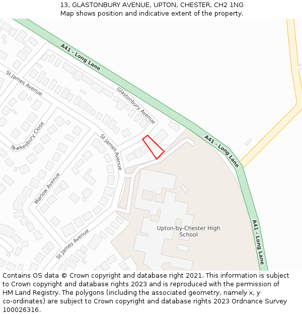 13, GLASTONBURY AVENUE, UPTON, CHESTER, CH2 1NG: Location map and indicative extent of plot