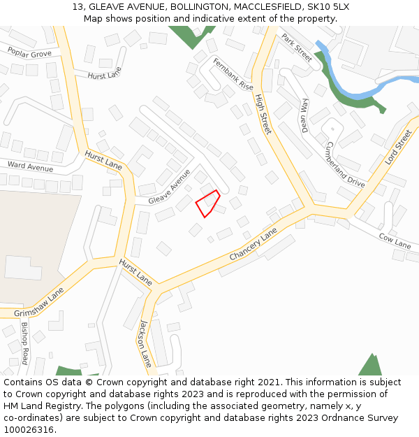 13, GLEAVE AVENUE, BOLLINGTON, MACCLESFIELD, SK10 5LX: Location map and indicative extent of plot