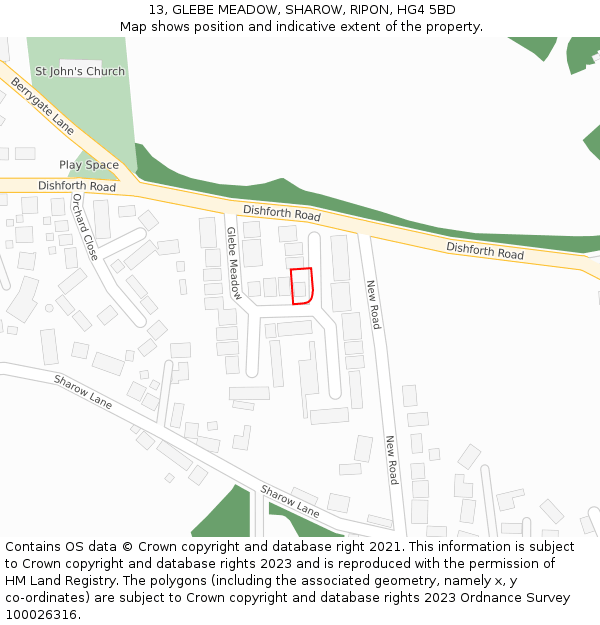 13, GLEBE MEADOW, SHAROW, RIPON, HG4 5BD: Location map and indicative extent of plot