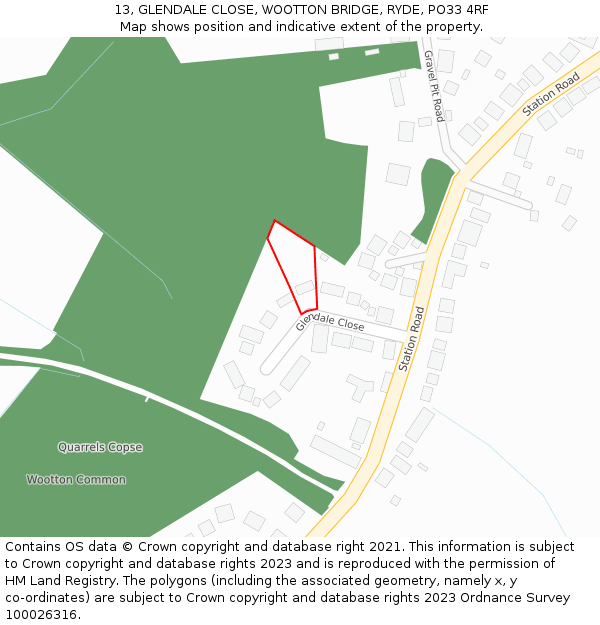 13, GLENDALE CLOSE, WOOTTON BRIDGE, RYDE, PO33 4RF: Location map and indicative extent of plot