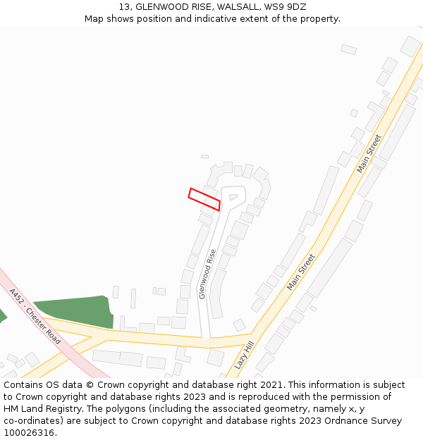 13, GLENWOOD RISE, WALSALL, WS9 9DZ: Location map and indicative extent of plot