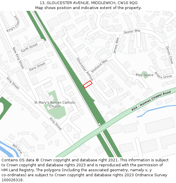 13, GLOUCESTER AVENUE, MIDDLEWICH, CW10 9QG: Location map and indicative extent of plot