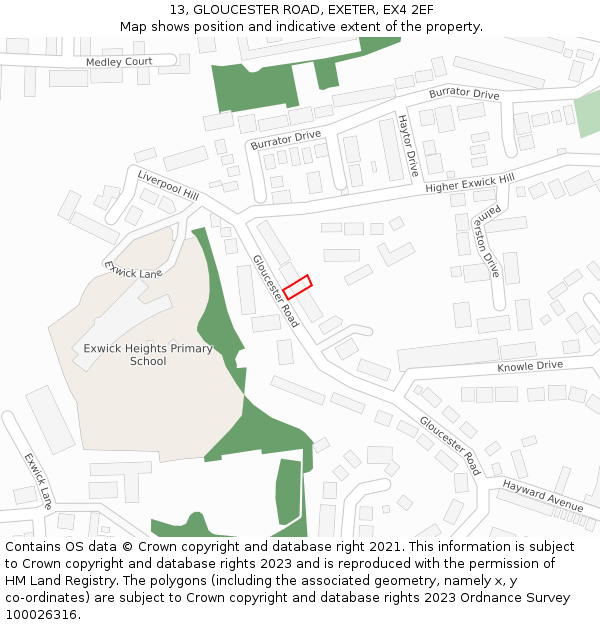 13, GLOUCESTER ROAD, EXETER, EX4 2EF: Location map and indicative extent of plot